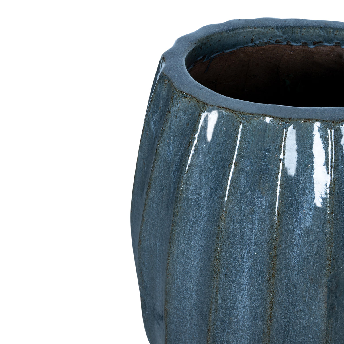Lionne blue ribbed bulb-shaped ceramic planter, large