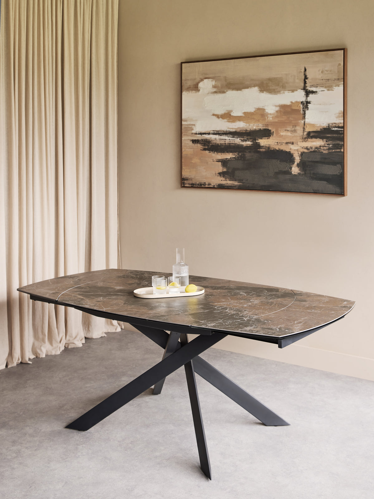 Themsby Extendable Dining Table — Smoked Stone — detail view