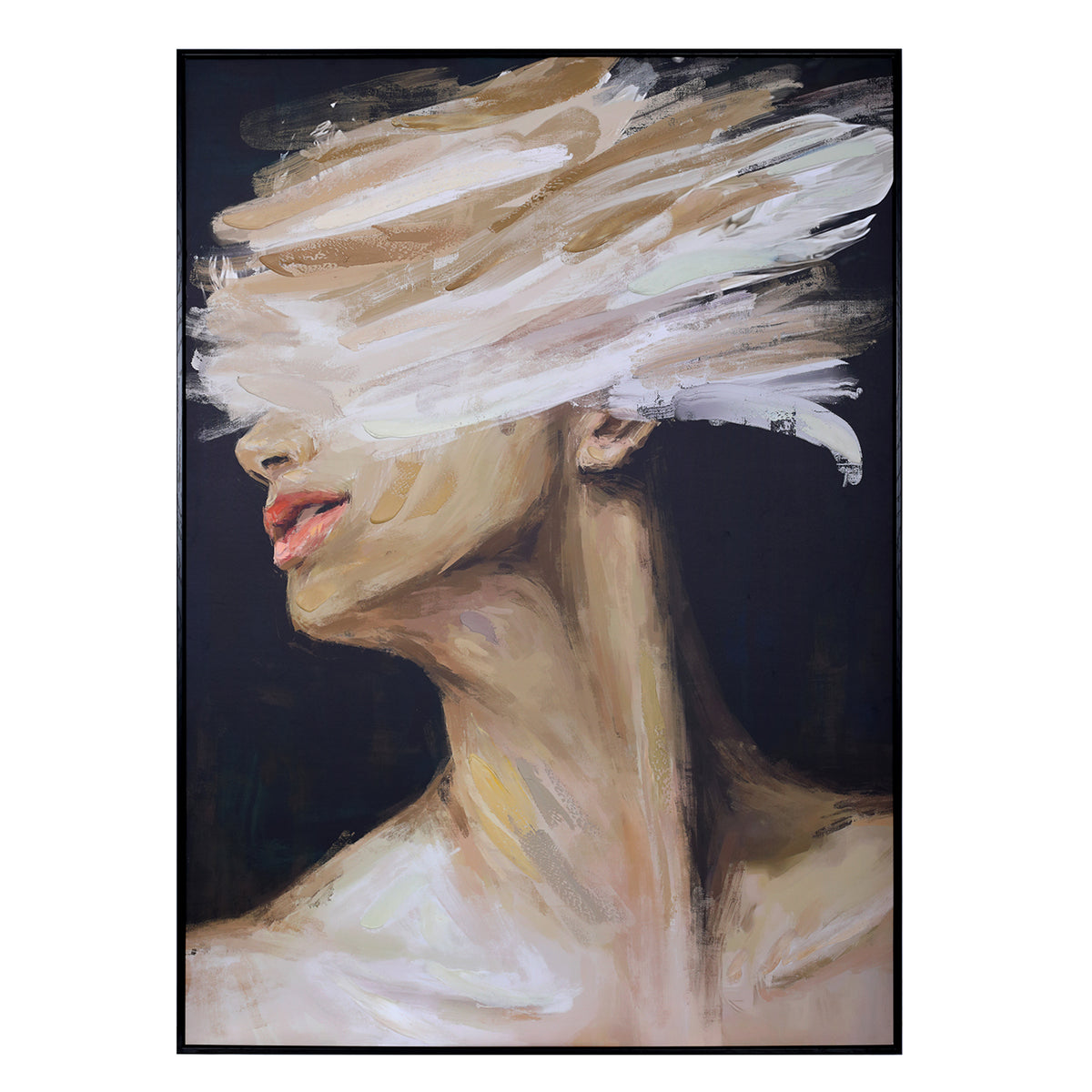 Veiled Expression Hand Embellished Framed Canvas Wall Art 100x140cm — product image on a white background