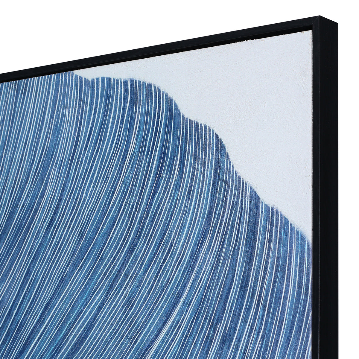 Indigo Flow Drift Textured Framed Canvas Wall Art 100x140cm — styled in a room setting