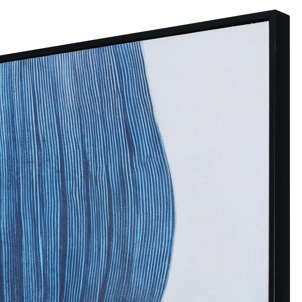 Indigo Flow Form Textured Framed Canvas Wall Art 100x140cm — styled in a room setting