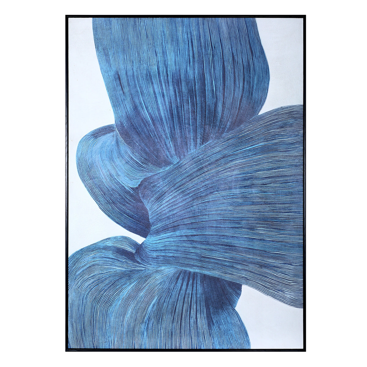 Indigo Flow Form Textured Framed Canvas Wall Art 100x140cm — product image on a white background