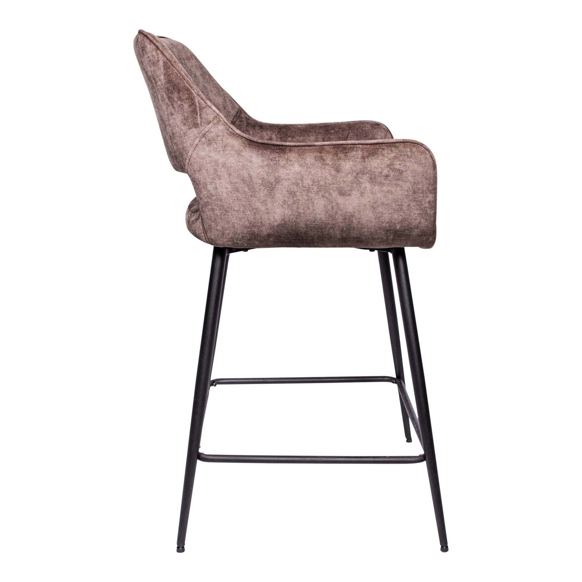 Fal Low brown velvet bar stool with black metal frame, set of two