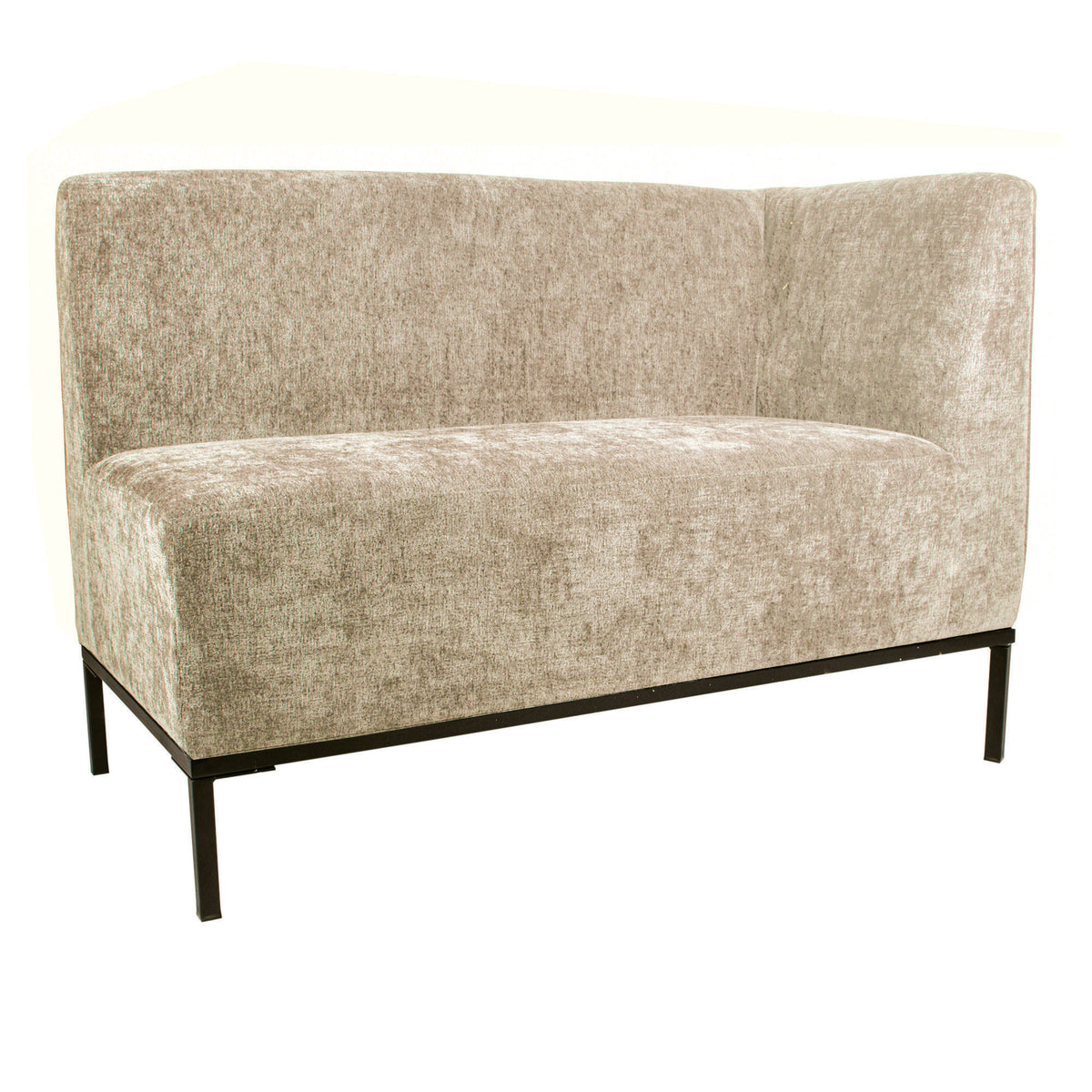 Xania cream dining bench with right arm, black metal legs