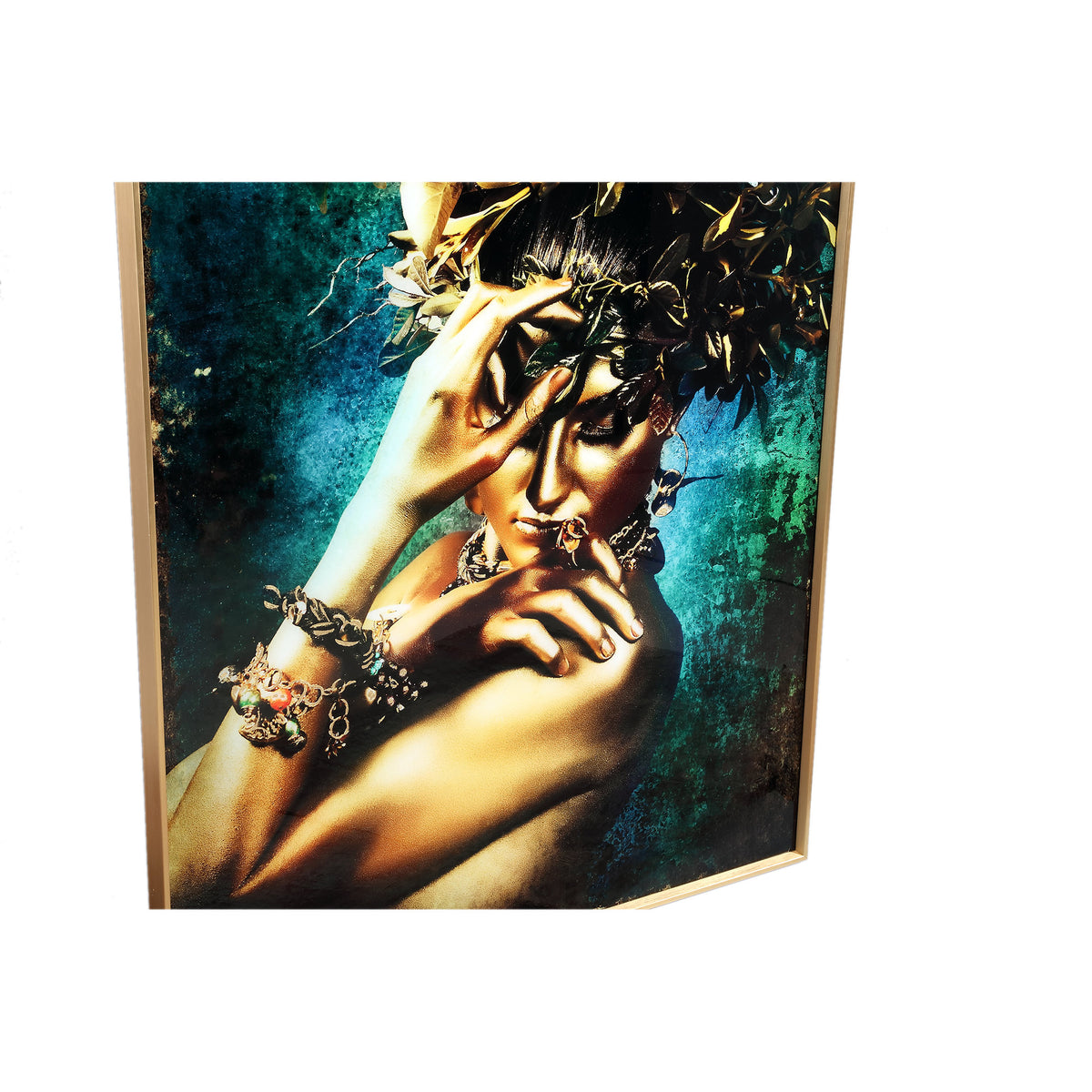 Melani glass art wall panel, embrace nature, blue