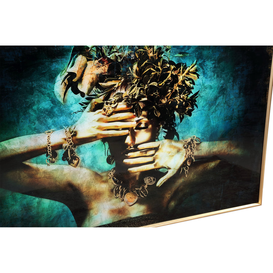 Melani glass art wall panel, embrace nature design, blue, wide