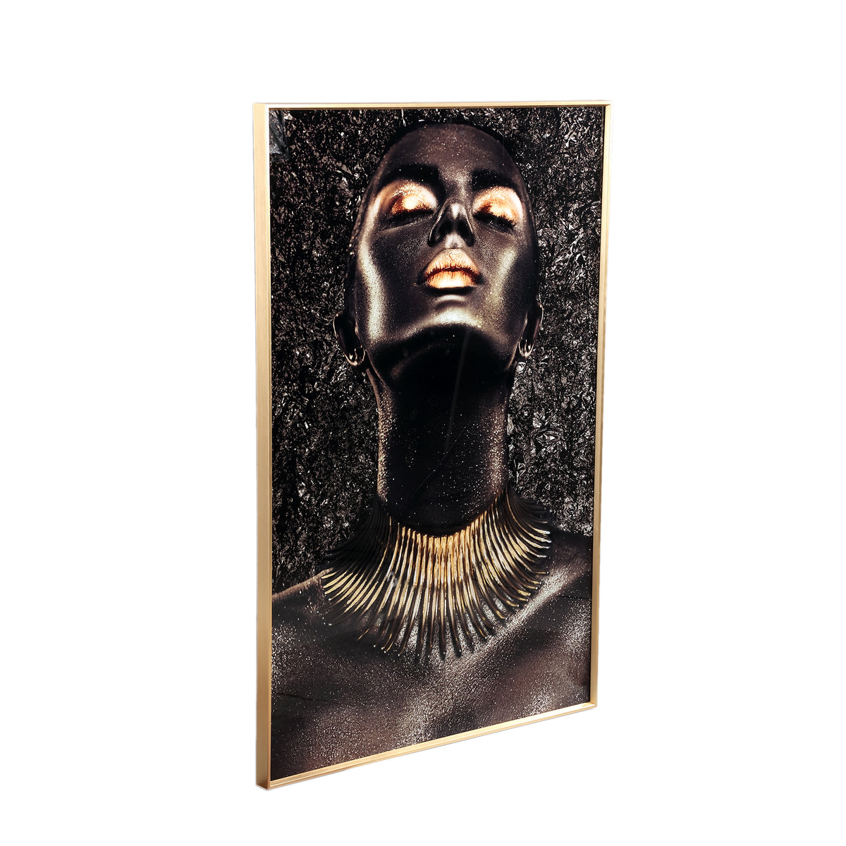 Melani glass art wall panel, shimmering gold woman design