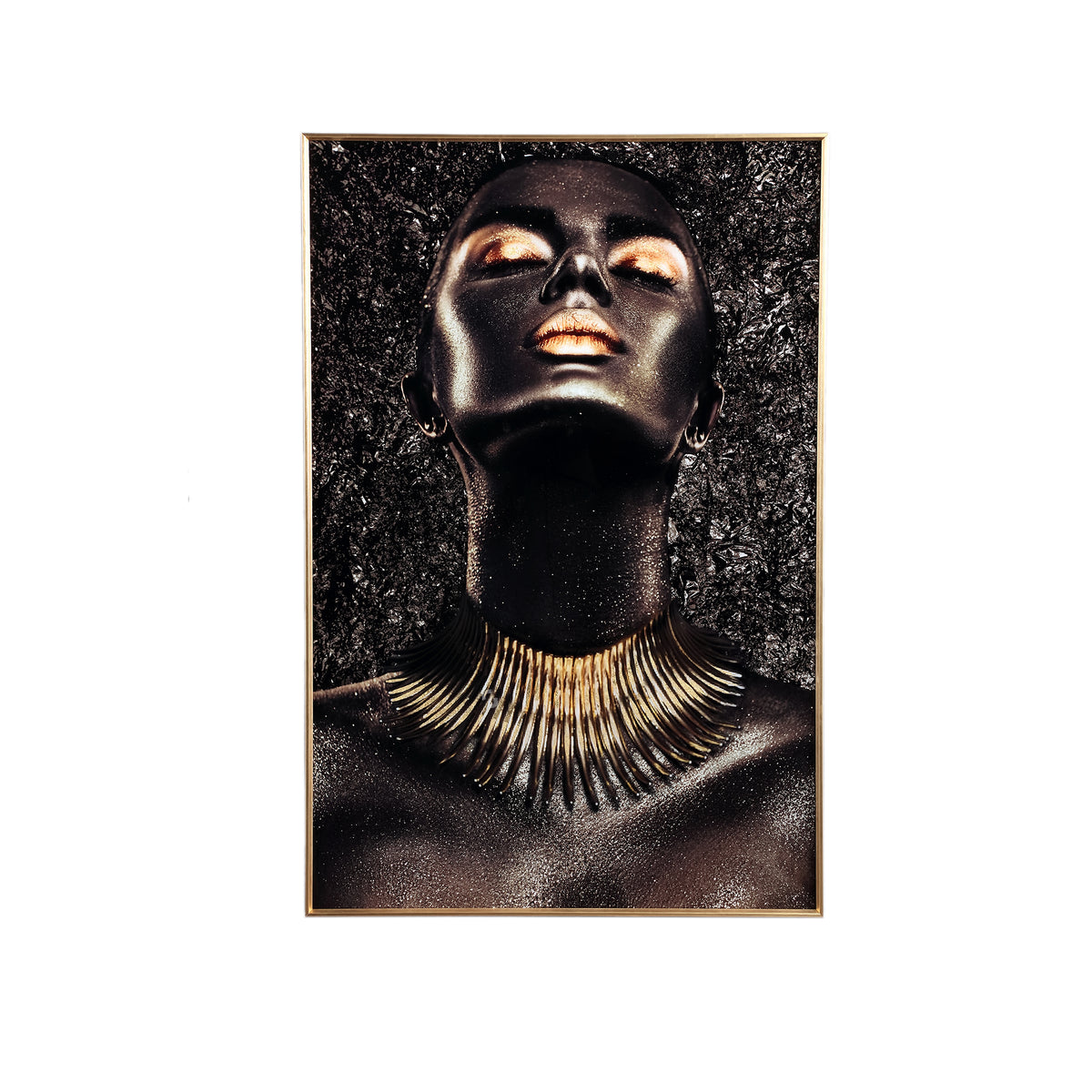 Melani glass art wall panel, shimmering gold woman design