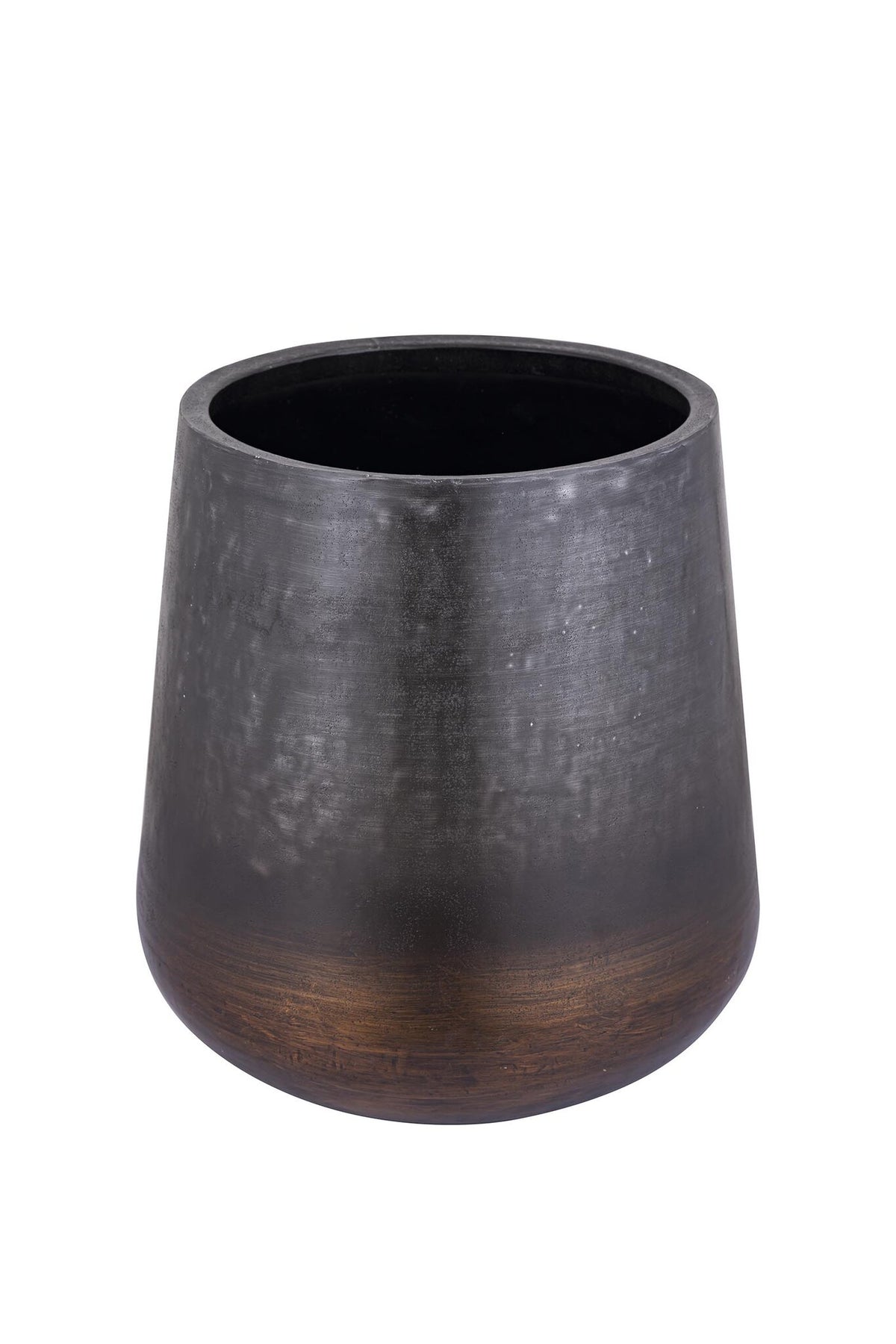 Nouska black aluminium planter with copper base, medium