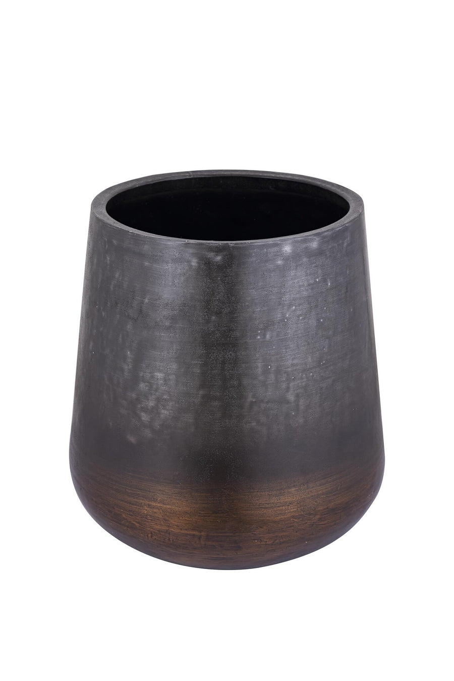 Nouska black aluminium planter with copper base, medium