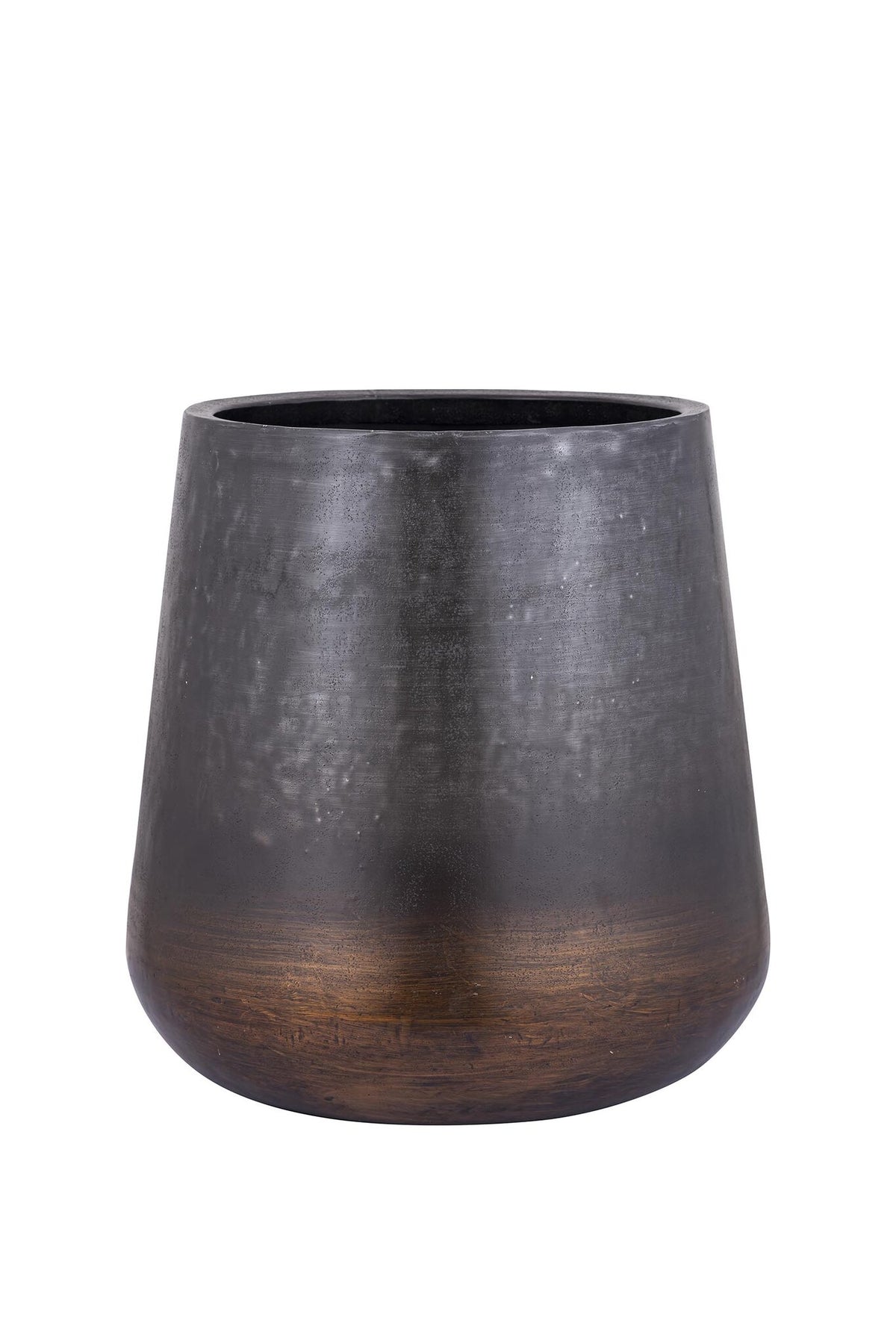 Nouska black aluminium planter with copper base, medium