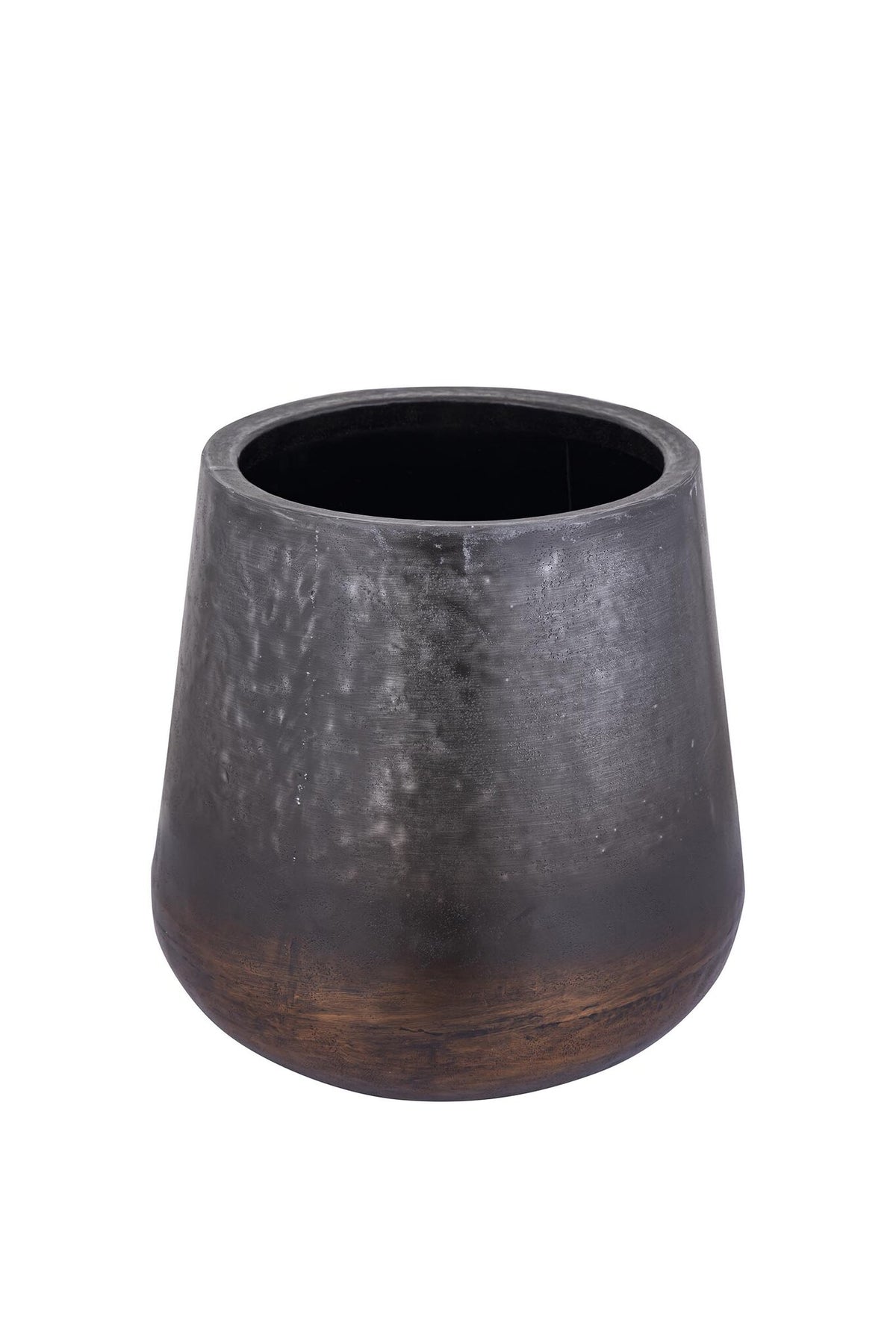 Nouska black aluminium planter with copper base, small