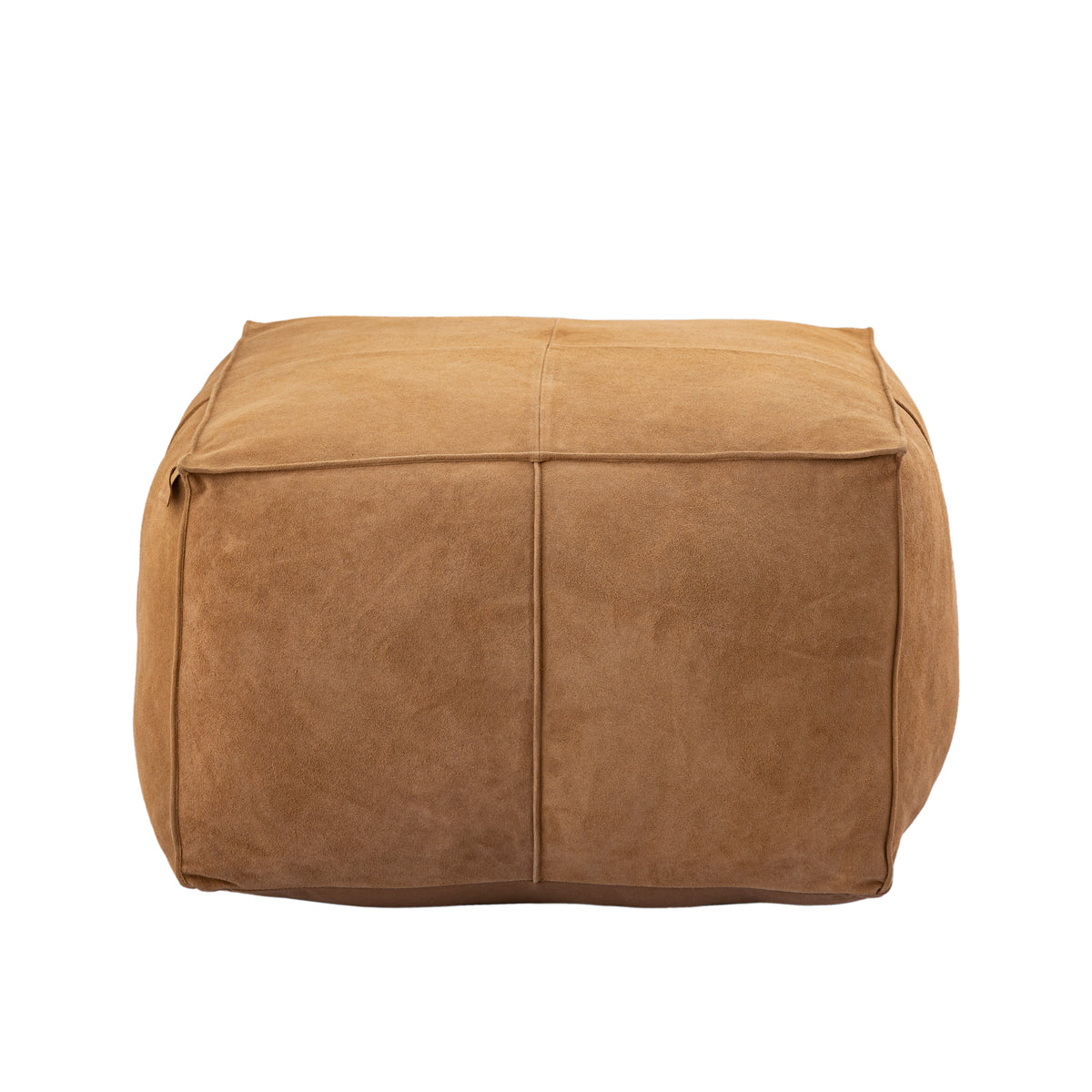 Marieke camel suede leather square pouffe