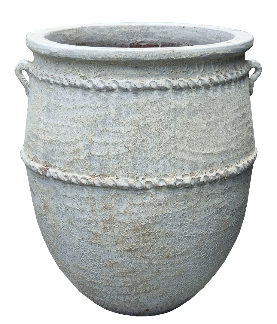 Tony white ceramic jar planter, large low