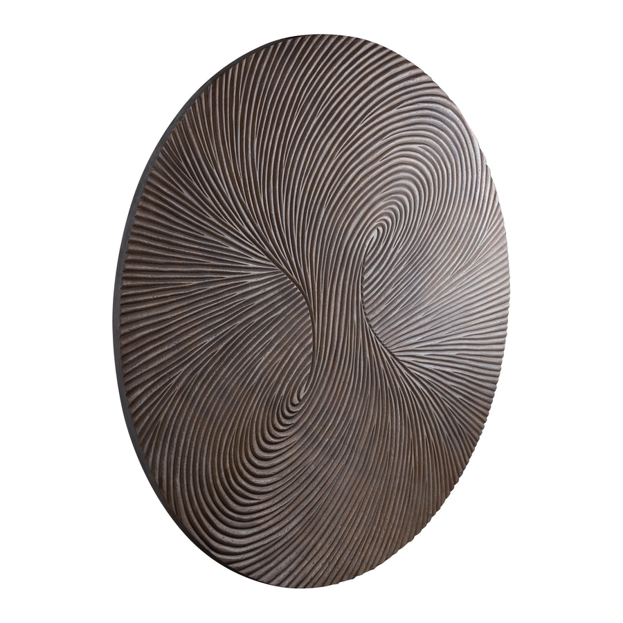 Wiktor brown swirl-carved round MDF wall panel, large