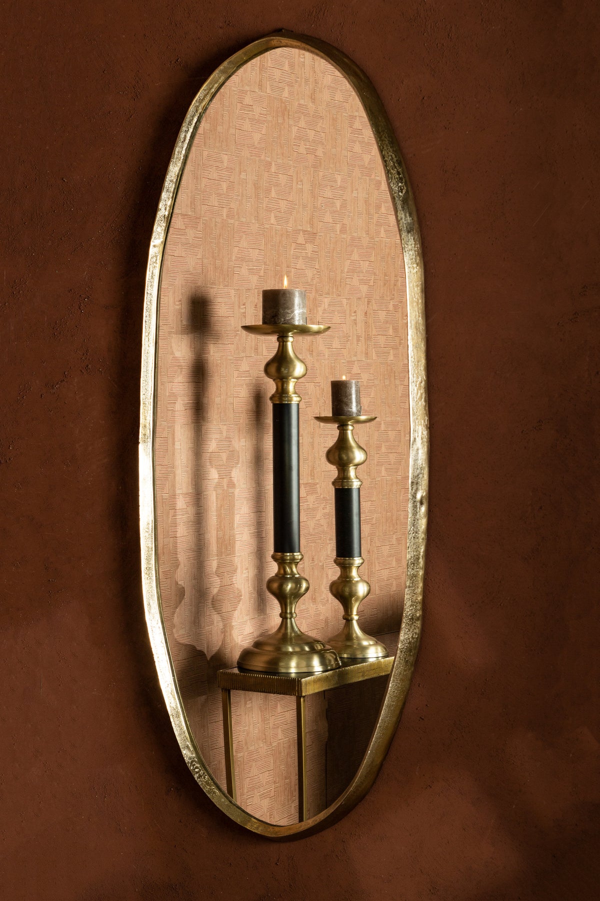 Limera gold oval mirror with irregular border, medium