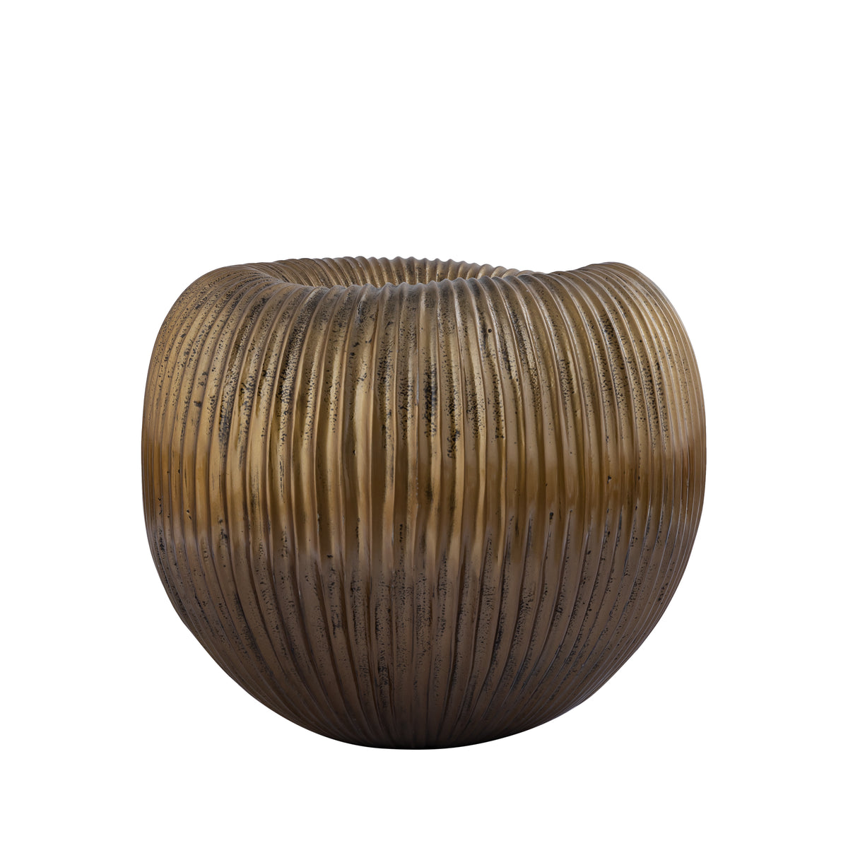 Russel gold ribbed aluminium planter, low wide