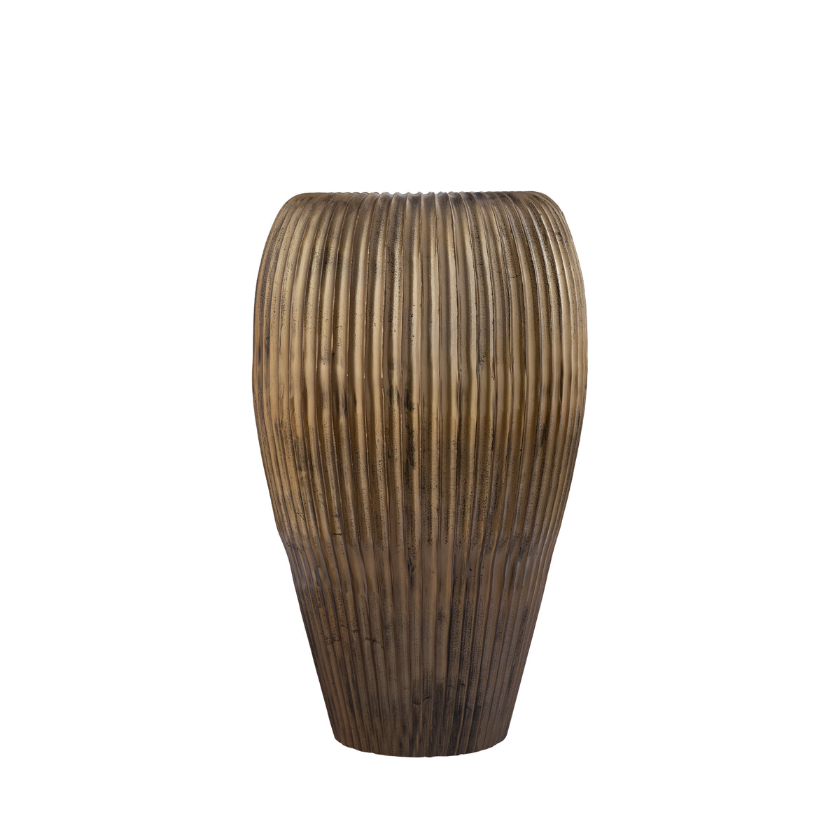 Russel gold ribbed aluminium planter, tall
