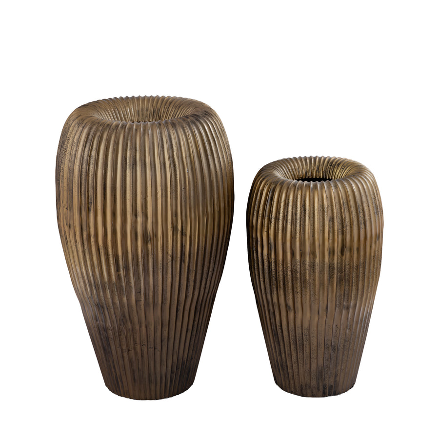 Russel gold ribbed aluminium planter, tall