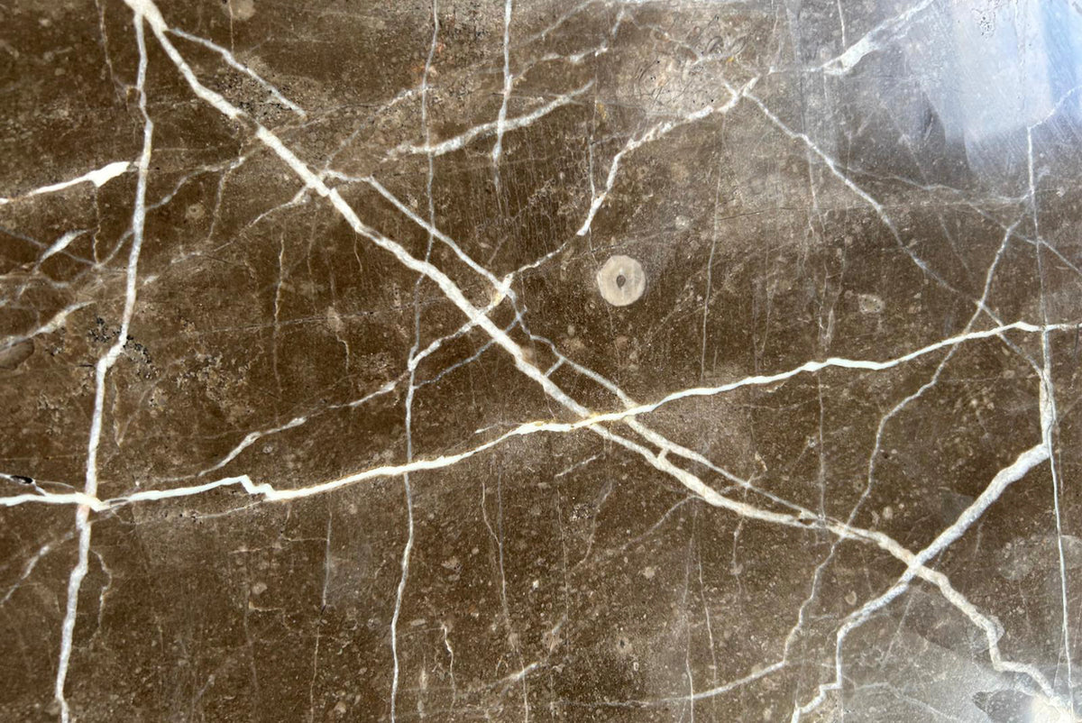 Bregt brown marble coffee table, tall, dark brown base