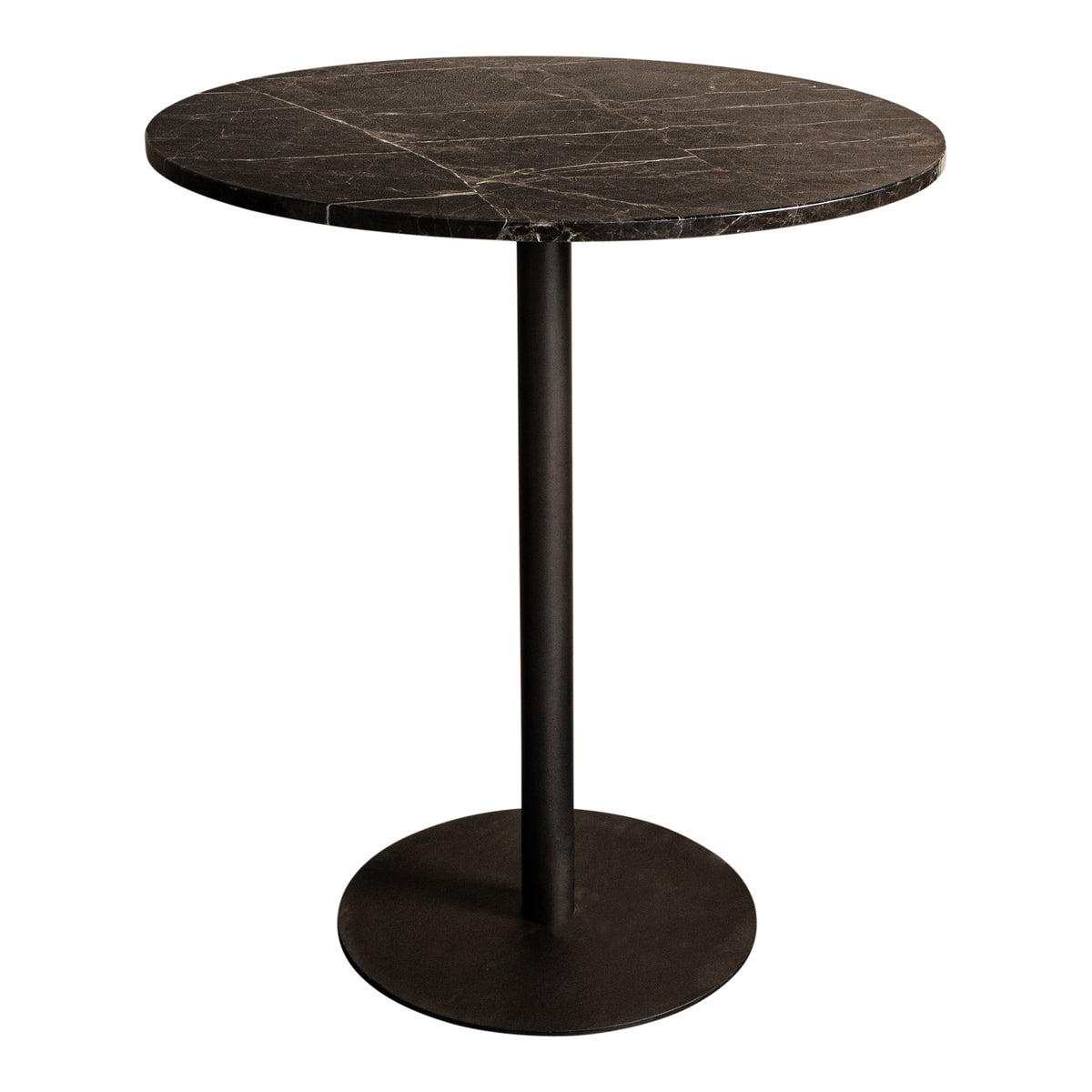 Plaza brown marble round bistro table, taupe base
