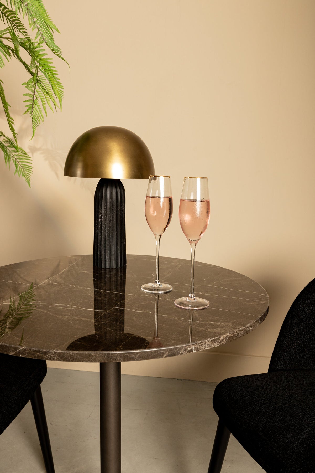 Plaza brown marble round bistro table, taupe base