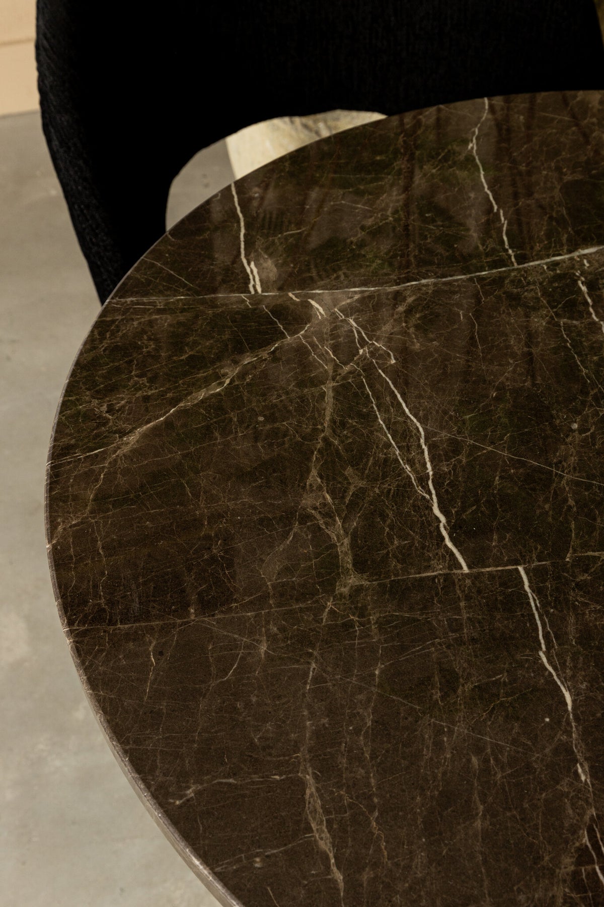 Plaza brown marble round bistro table, taupe base