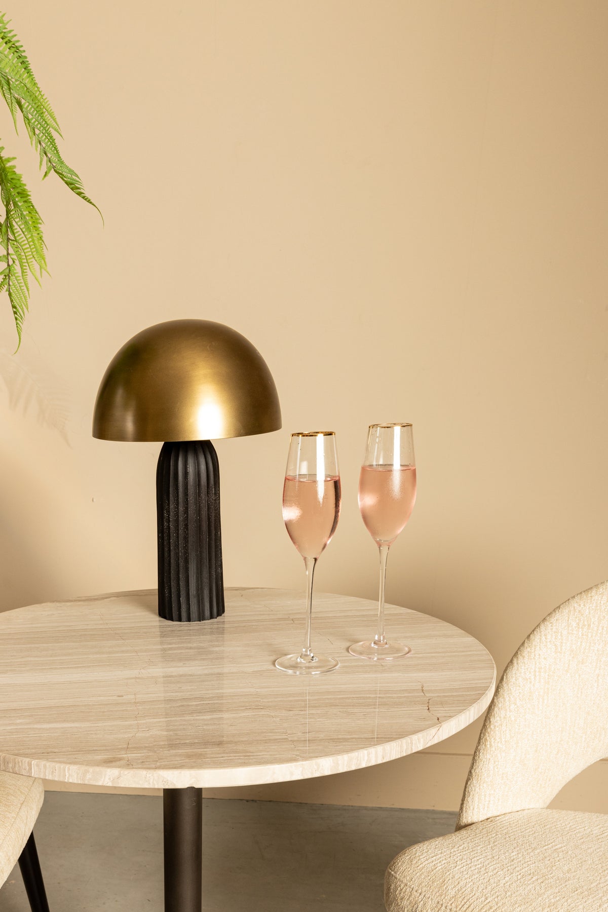 Plaza white marble round bistro table, taupe base