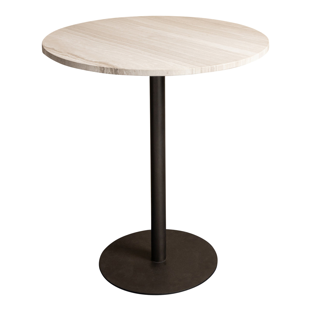 Plaza white marble round bistro table, taupe base