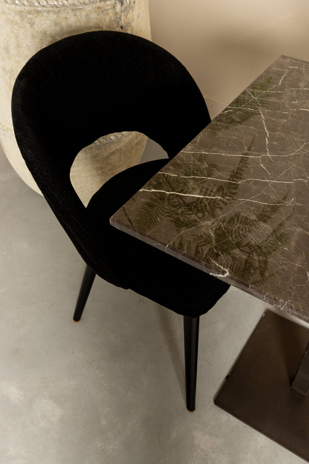 Plaza brown marble square bistro table, taupe base