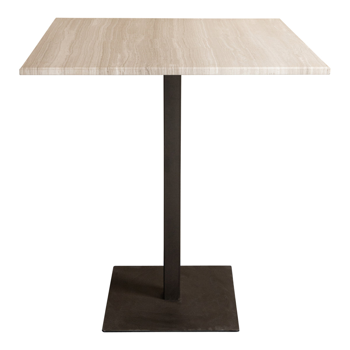 Plaza white marble square bistro table, taupe base