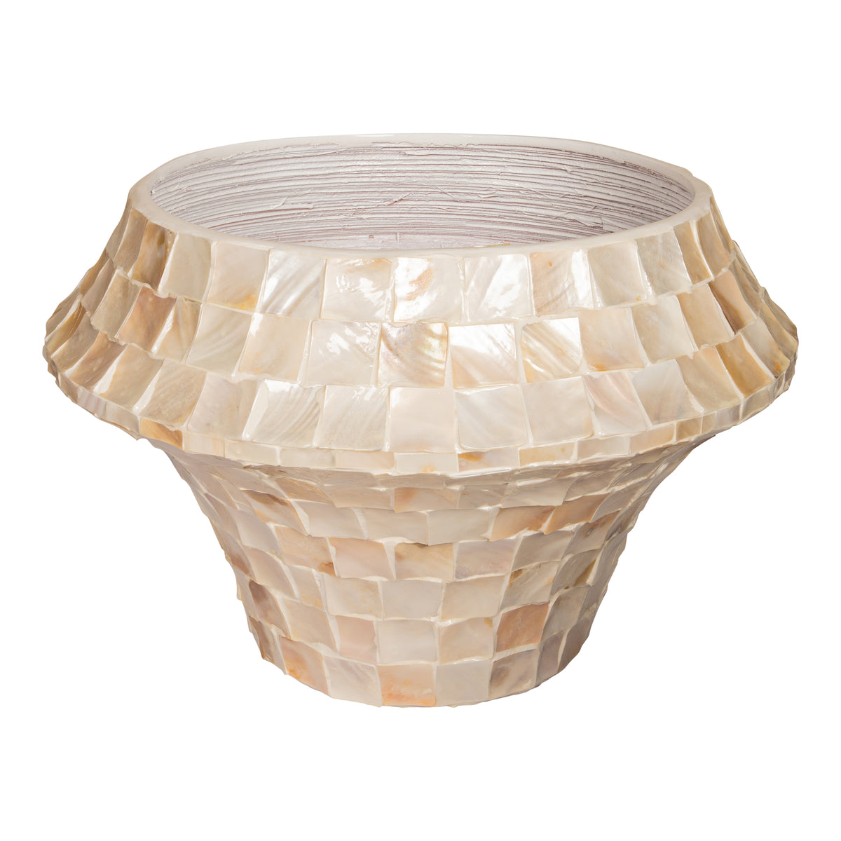 Daven cream bamboo planter, large low round