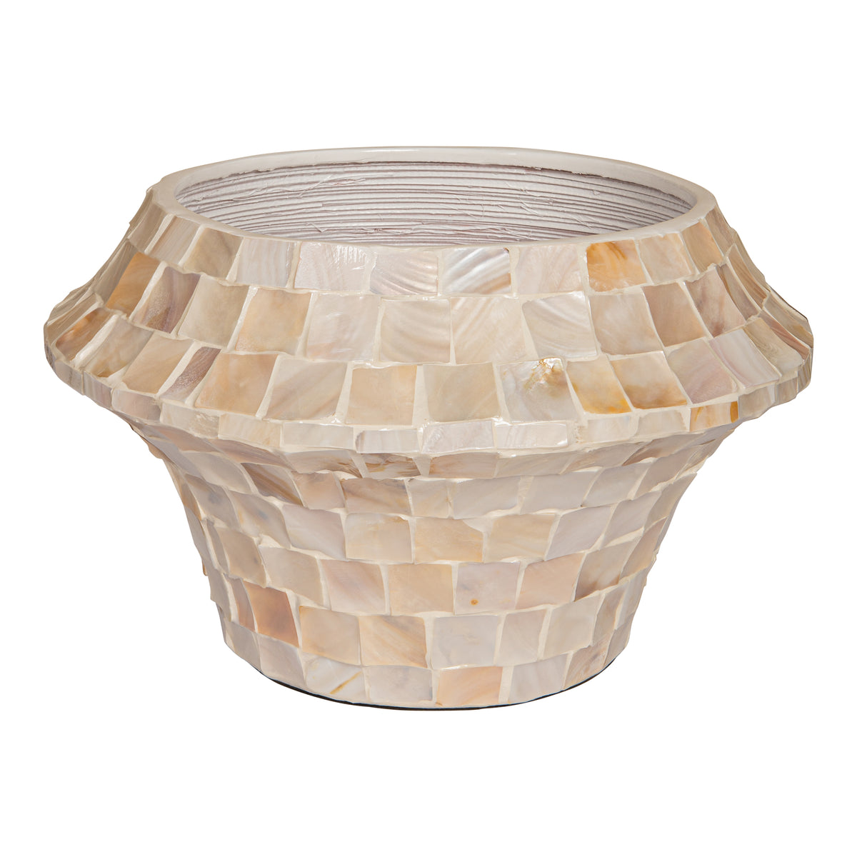 Daven cream bamboo planter, medium low round