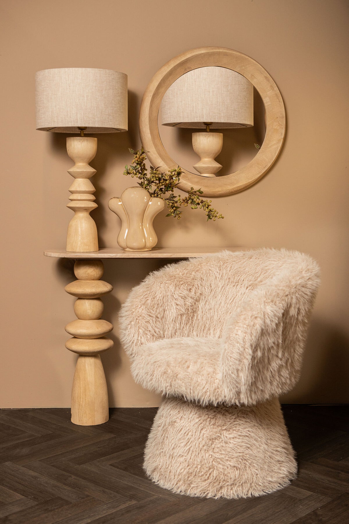 Noam natural mango wood round mirror, small