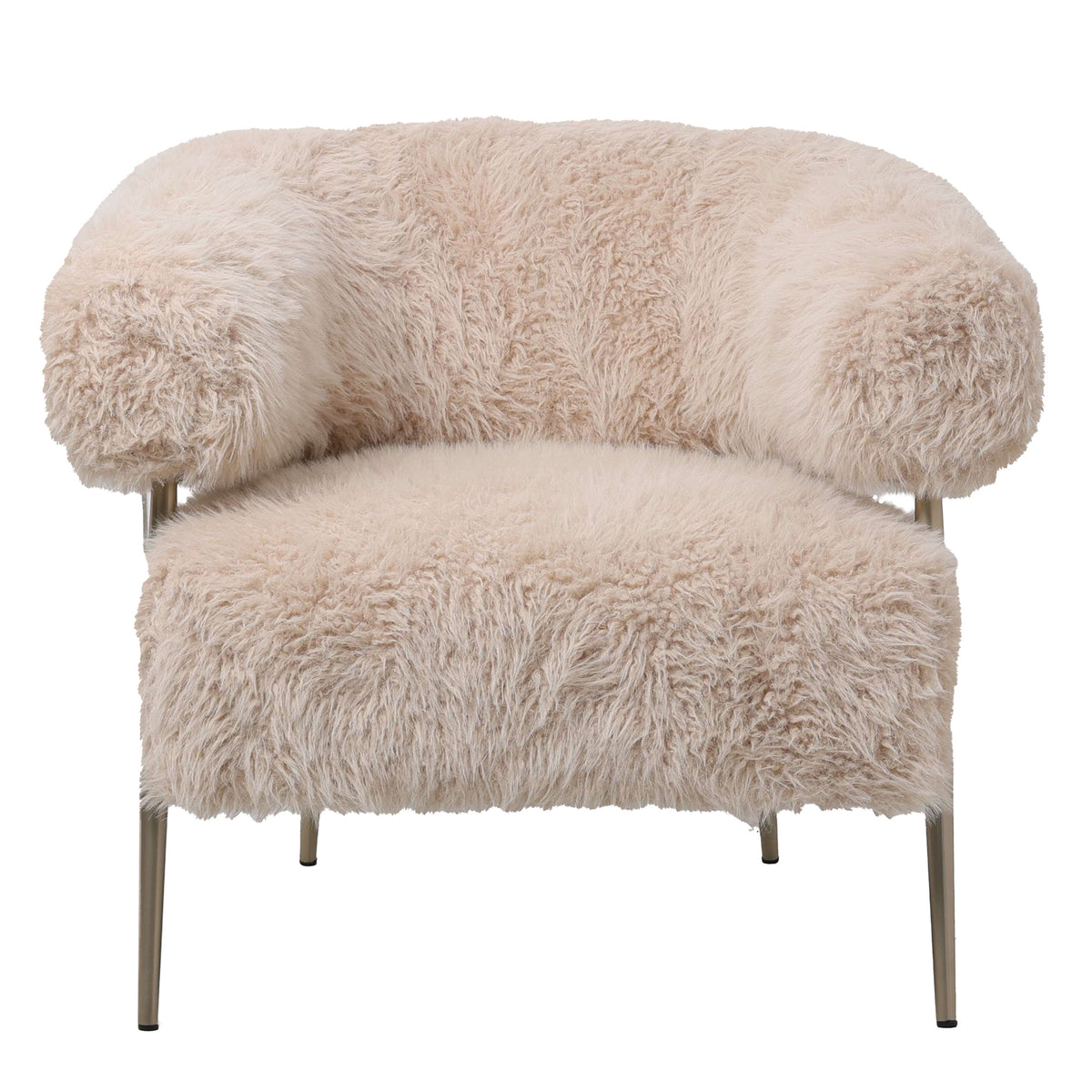 Hair cream armchair with gold metal base