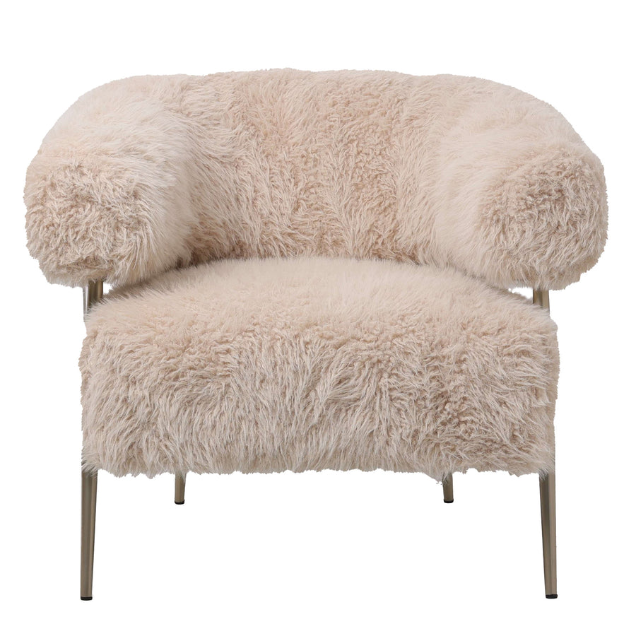 Hair cream armchair with gold metal base