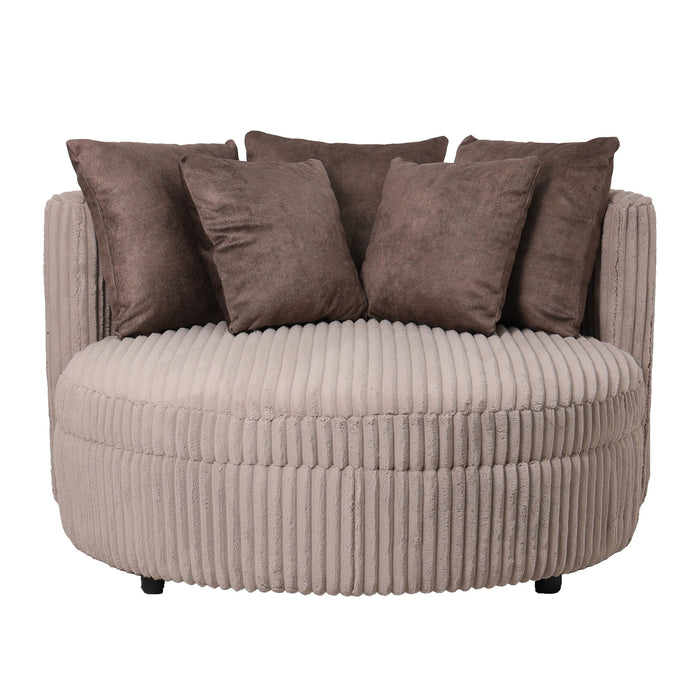 Fayen taupe velvet loveseat with scatter cushions