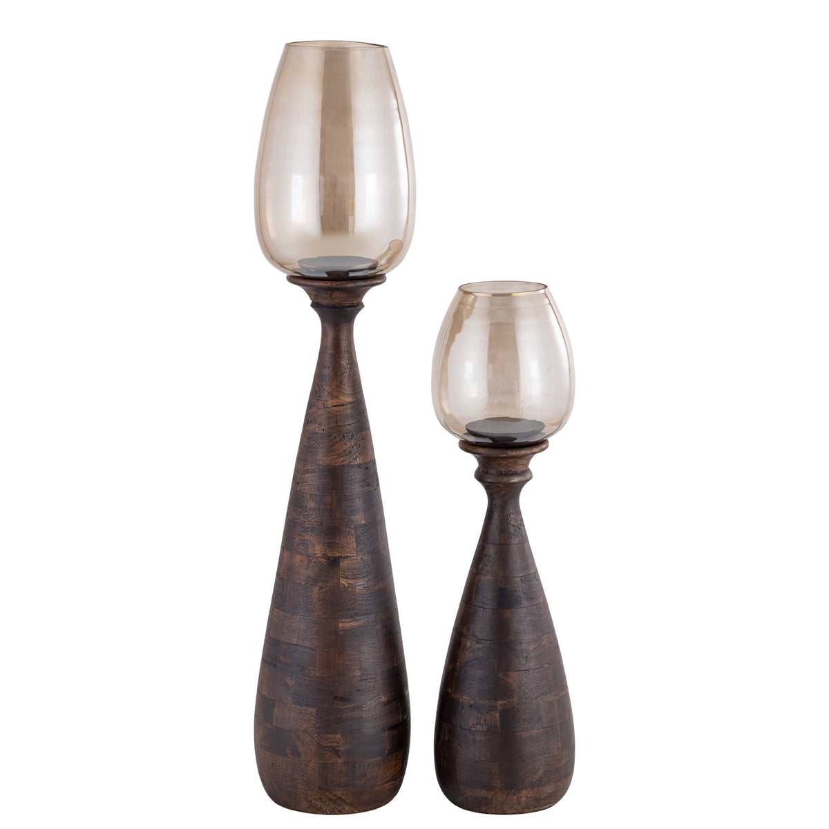 Midi brown solid mango wood hurricane lantern