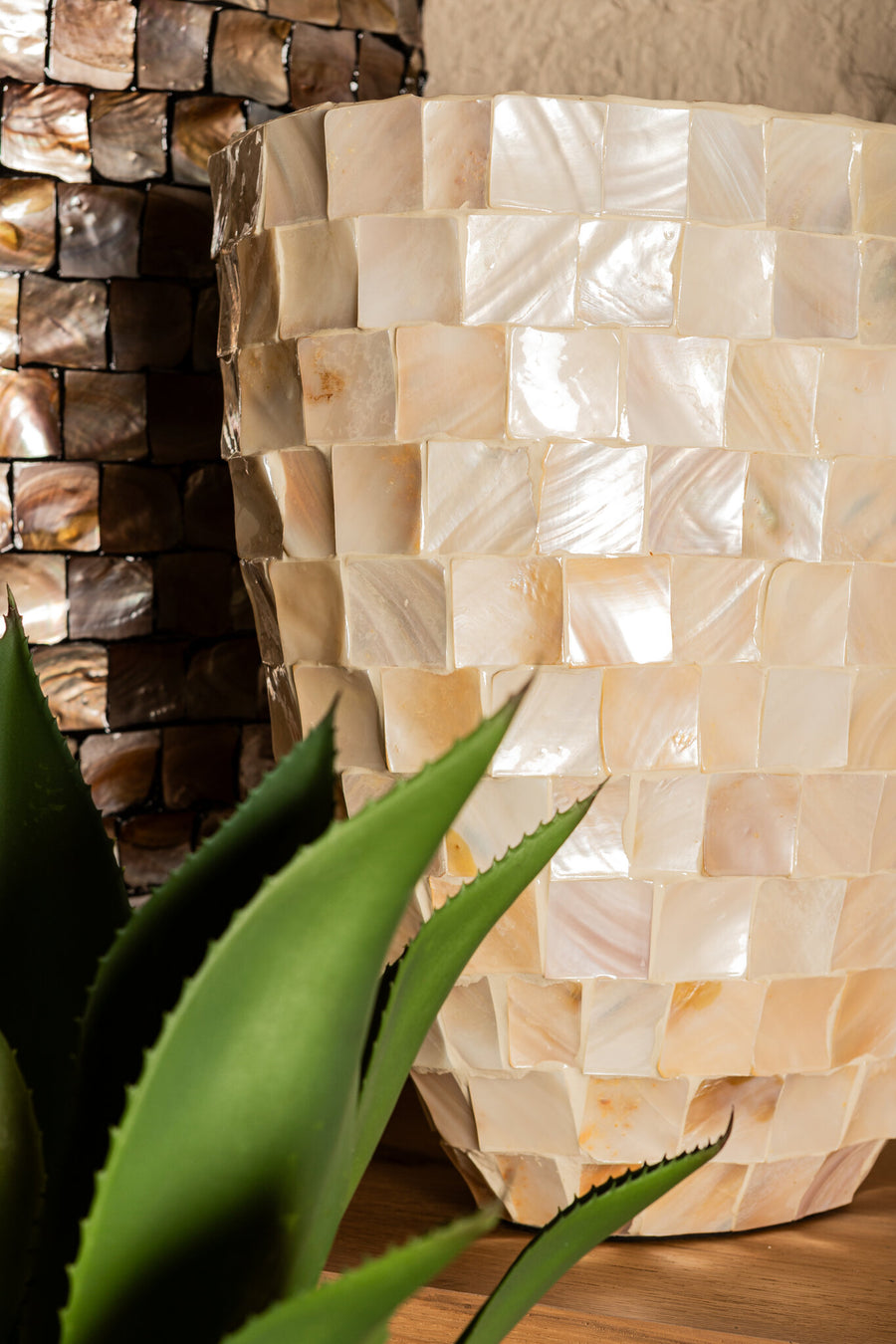 Chelsae cream woven bamboo mirror