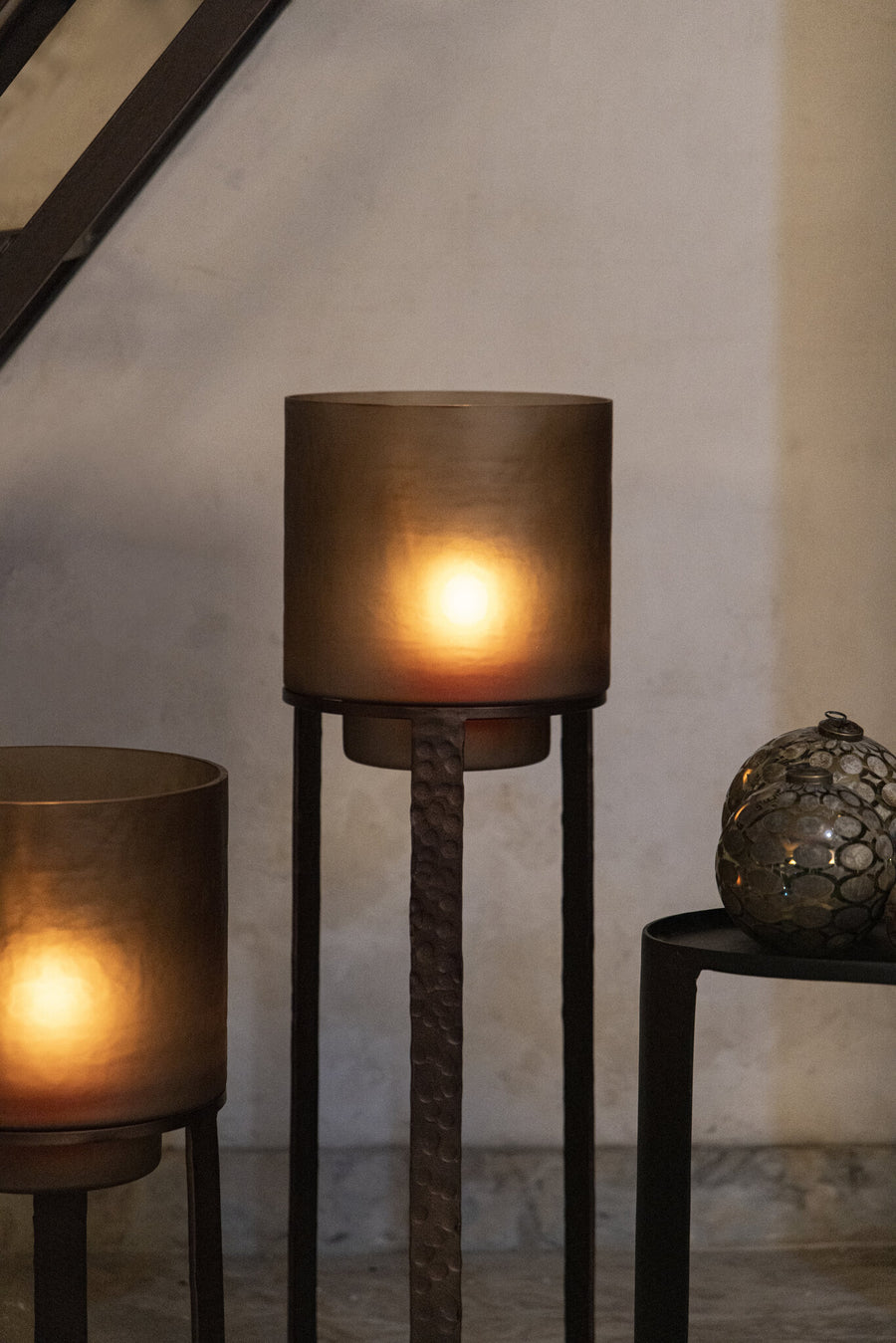 Benae bronze powder-coated iron hurricane lantern