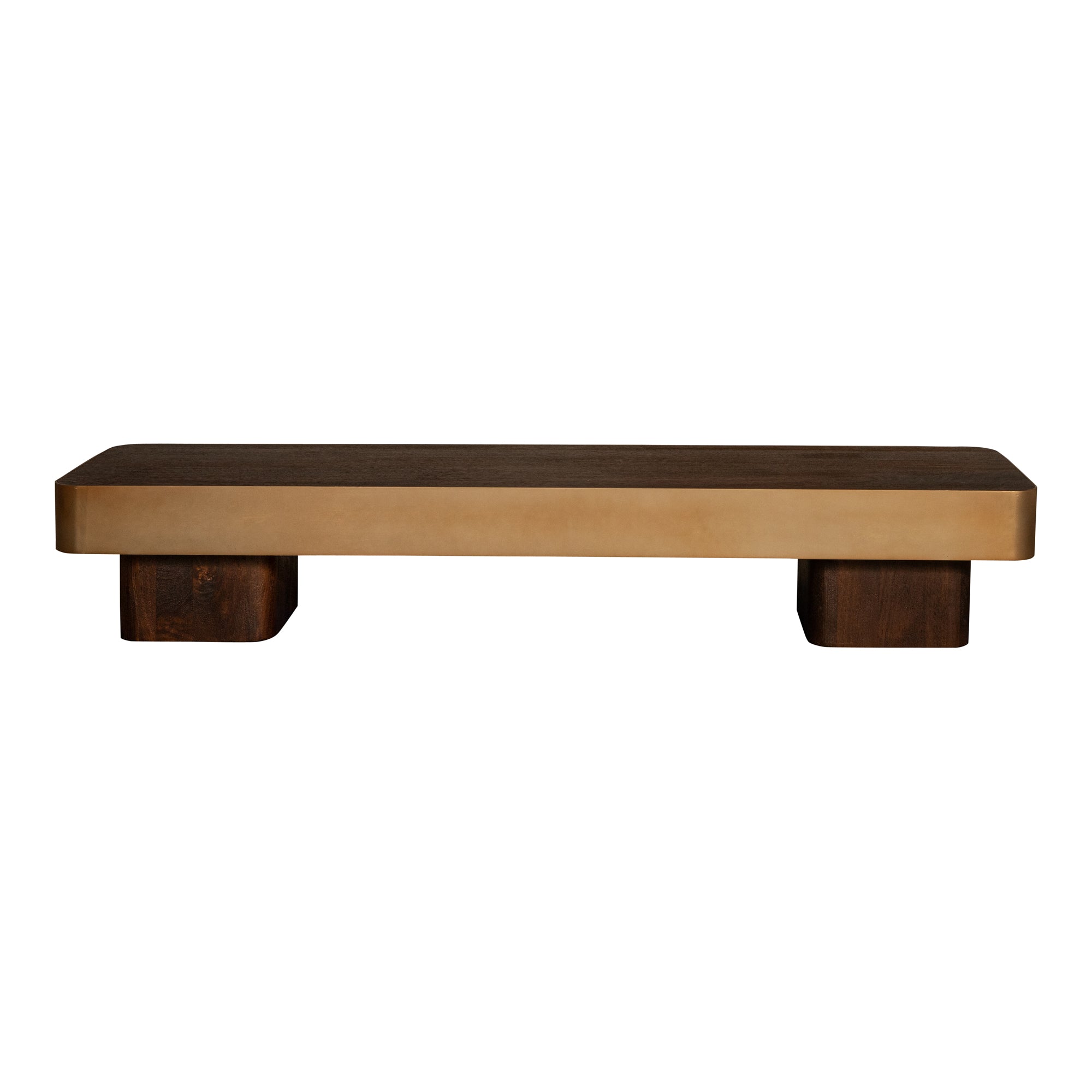 Warren brown wood and gold metal coffee table