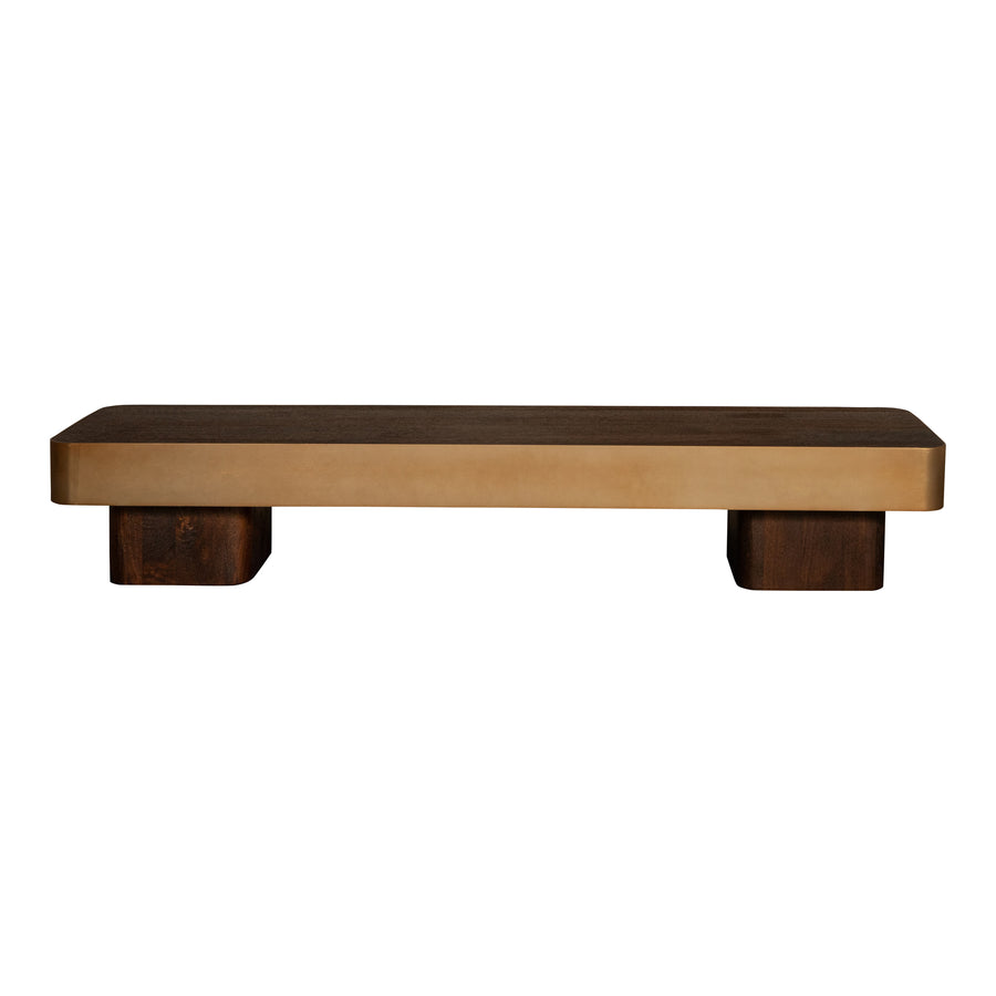 Warren brown wood and gold metal coffee table