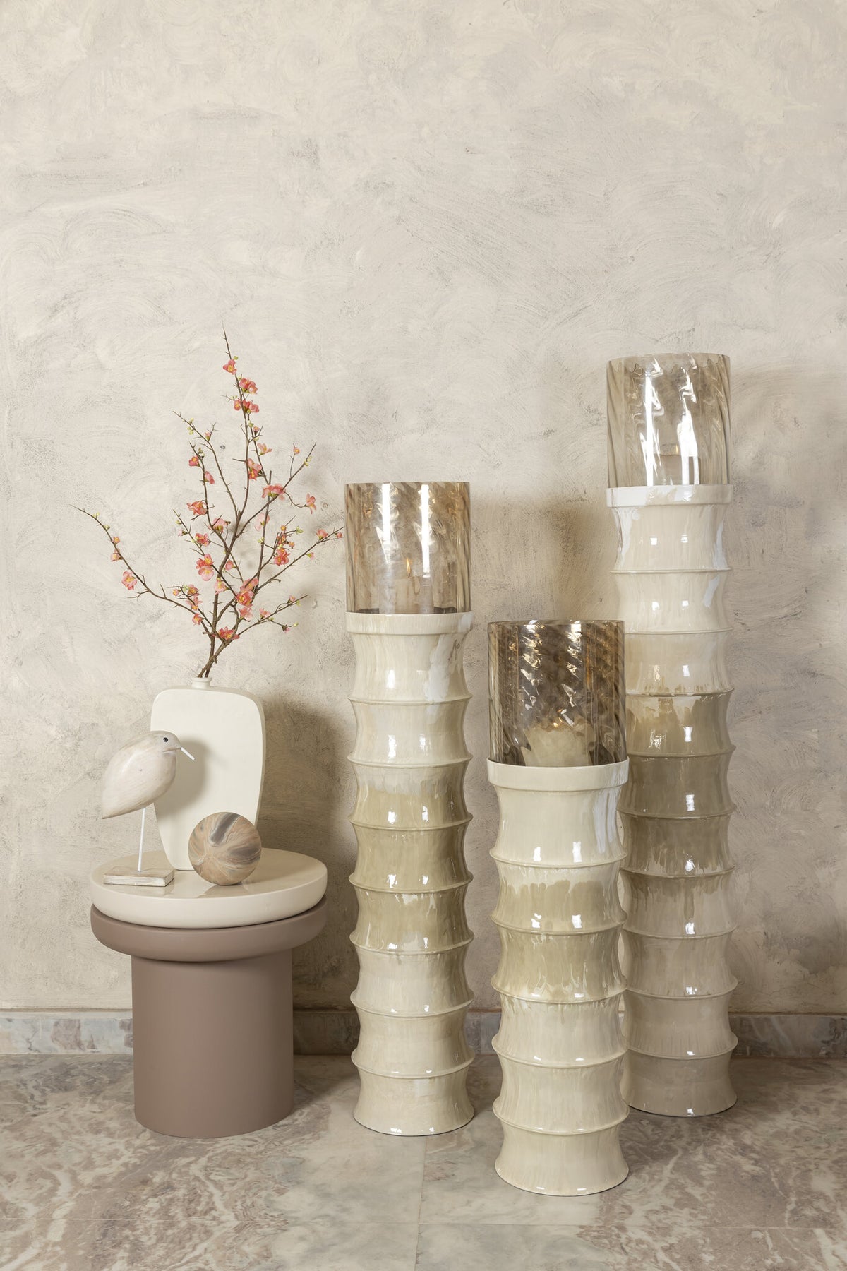Kaylyne cream powder-coated iron hurricane lantern