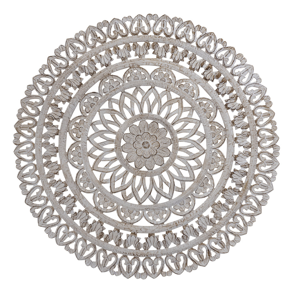 Farris Carved Round Wall Panel - Cream
