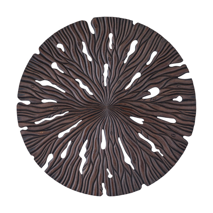 Bonte Wavy Carved Round Wall Panel - Brown