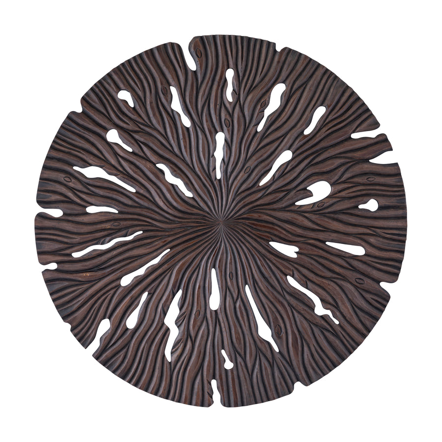 Bonte Wavy Carved Round Wall Panel - Brown