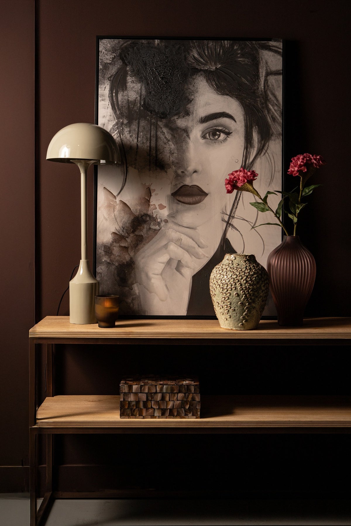 Tanaiya cream brushed aluminium table lamp