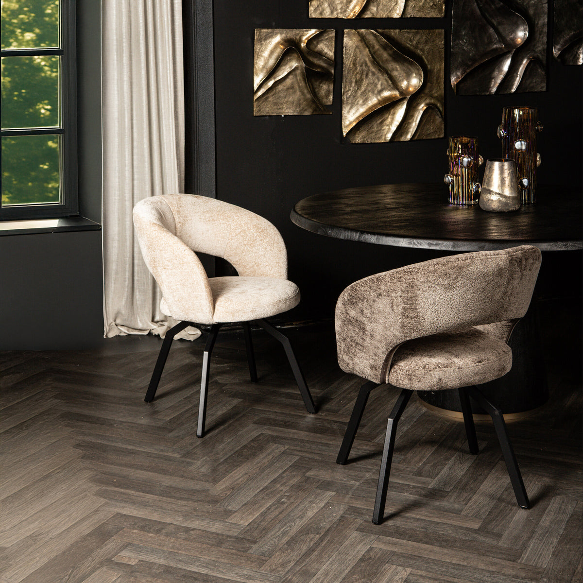 Aranea mocca upholstered in symphony fabric dining chair