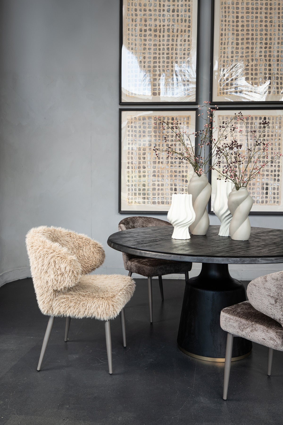 Ares beige upholstered in faux-fur fabric dining chair