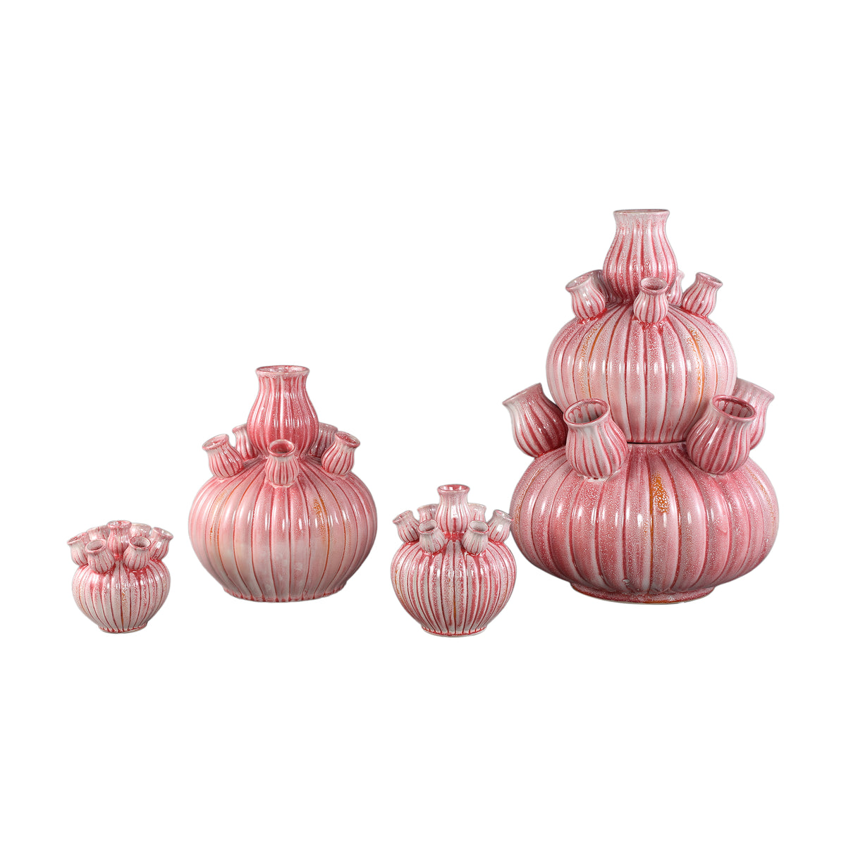 Nolou pink ribbed ceramic tulip vase, round, large